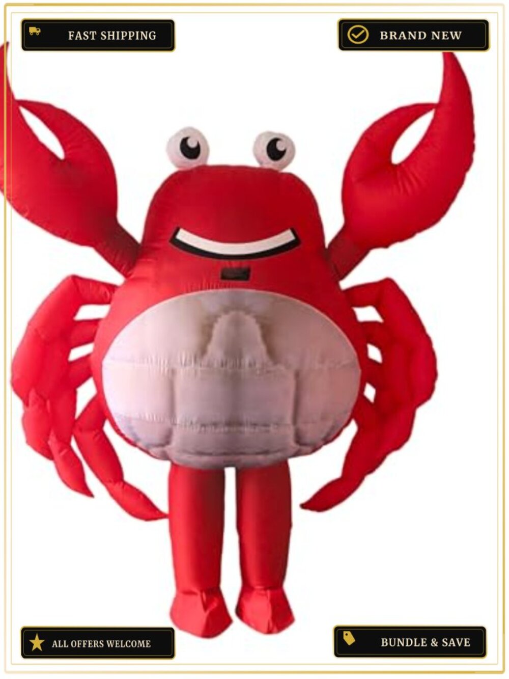 Inflatable Crab Costume Adult Blow Up Suit with Built-in Fan One Size Fits Most